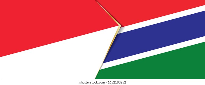 Indonesien und Gambia Flaggen, zwei Vektorillustrationen Flaggen Symbol für Beziehung oder Konfrontation.