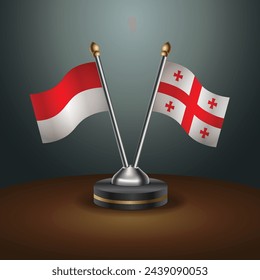 Indonesia and Georgia Republic table flags relation with gradient backgrund. Vector Illustration