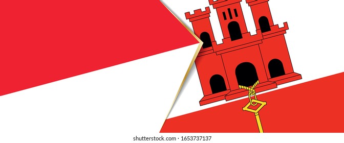 Indonesien und Gibraltar sind Flaggen, zwei Vektorillustrationen Flaggen Symbol für Beziehung oder Konfrontation.