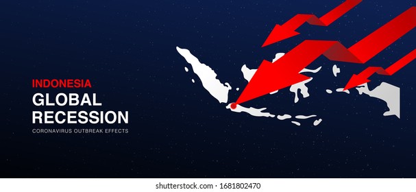 Indonesia global recession design vector background template with red arrow graph. Coronavirus outbreak effects on world economic. Covid-19 pandemic