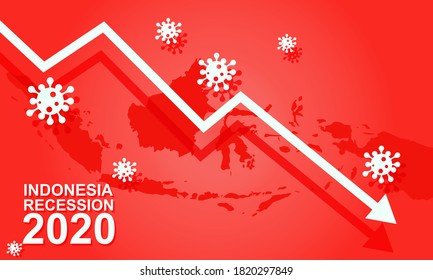 Indonesia global recession design vector background template with indonesia map. The impact of the Corona virus outbreak on the Indonesian economy. The covid-19 pandemic