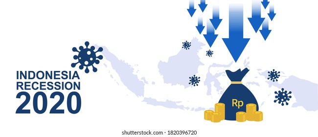 Modelo de fondo de vector de diseño de recesión global de Indonesia con mapa de indonesia. El impacto del brote del virus Corona en la economía indonesia. La pandemia del cóvido 19