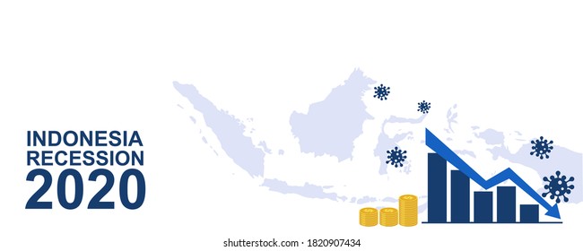 Modelo de fondo de vector de diseño de recesión global de Indonesia con mapa de indonesia. El impacto del brote del virus Corona en la economía indonesia. La pandemia del cóvido 19