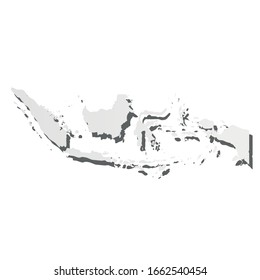 Indonesia - silueta gris 3d, mapa de la zona del país con sombra caída. Simple ilustración vectorial plana.