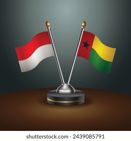 Indonesia and Guinea Bissau table flags relation with gradient backgrund. Vector Illustration