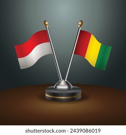 Indonesia and Guinea table flags relation with gradient backgrund. Vector Illustration
