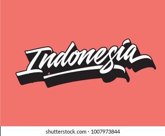 Indonesia hand made lettering logotype in original brush pen calligraphy style. Colourful logotype ready to use print. Asian country logo design in custom typography font.