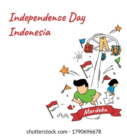 Indonesia happy independence day doodle illustration, 17 august freedom symbol