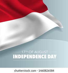 Indonesia happy independence day greeting card, banner, vector illustration. Indonesian national day 17th of August background with elements of flag, square format 