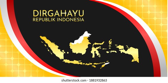 Indonesia Happy Independence Day greeting card, banner, and texture background. with map. gold and black