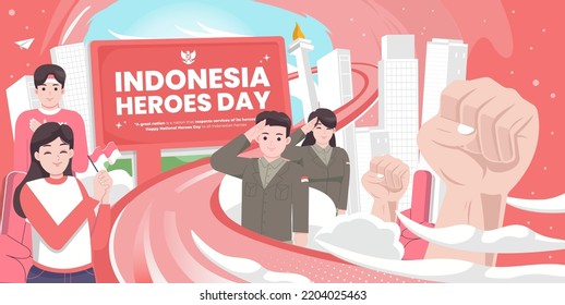 Indonesia Heroes Day Concept Illustration