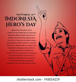 Indonesia Hero's Day greeting card, banner design template with text space editable. 10th of November vector illustration.