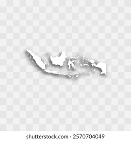 Indonesia high detailed vector representation of country silhouette. White color on transparent background with dropped shadow. For educational, decorative, or informational use.