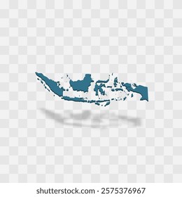 Indonesia high detailed vector representation of country silhouette. 3D map on transparent background with dropped shadow. For educational, decorative, or informational use.