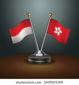 Indonesien und Hongkong Tabellenflaggen Beziehung mit Gradientenhintergrund. Vektorgrafik