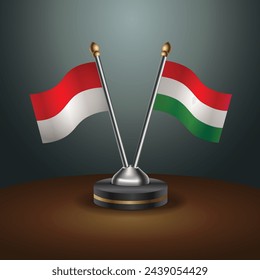 Indonesia and Hungary table flags relation with gradient backgrund. Vector Illustration