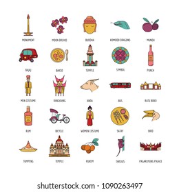 Indonesia icon set. Cartoon Indonesia set vector for web design isolated on white background