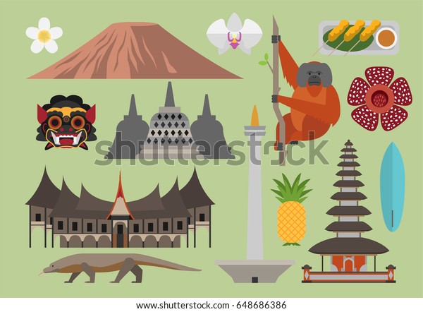 Indonesia Illustration Vector Travel Nature Culture Stock Vector