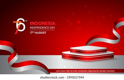 Indonesia indepedence day background. 17 August 1945. Geometric shape podium, product presentation template design. Vector illustration