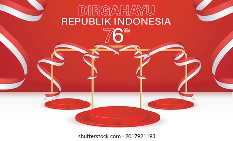Indonesia indepedence day background. 17 August 1945. podium display for product presentation template design, 17 august 76 years of indonesia, Vector illustration