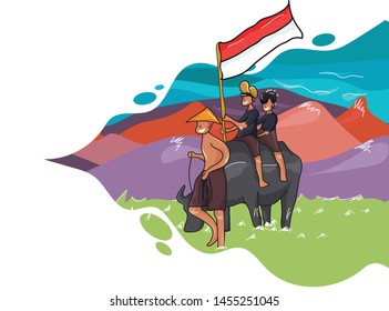 Indonesia Independence Day 17 August vector illustration flat design template banner poster, indonesia freedom ceremony, indonesian celebrate independence day character, dirgahayu indonesia