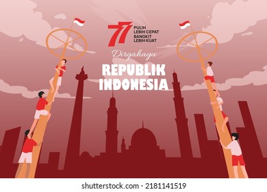 Indonesia independence day 17 august with traditional games concept illustration