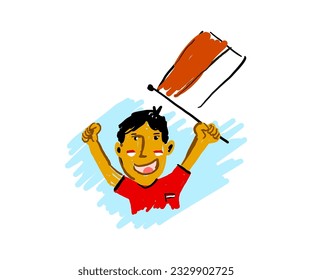 indonesia independence day 17 august ,red and white flag vector abstract hand drawn illustration