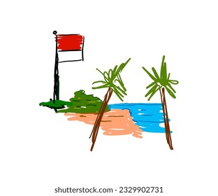 indonesia independence day 17 august ,red and white flag vector abstract hand drawn illustration
