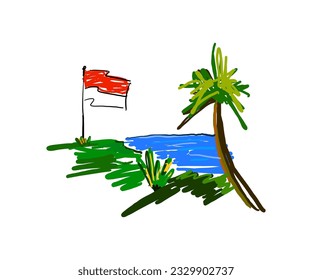 indonesia independence day 17 august ,red and white flag vector abstract hand drawn illustration