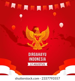 Indonesien Unabhängigkeitstag 17 August Hintergrund mit Garuda und Flag National Vektorgrafik. Hari Kemerdekaan Republik Indonesia 17 Agustus.