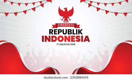 Indonesia independence day 17 august with red white ribbon flag concept illustration. 17 August. Indonesia Happy Independence Day greeting card, banner, and texture background