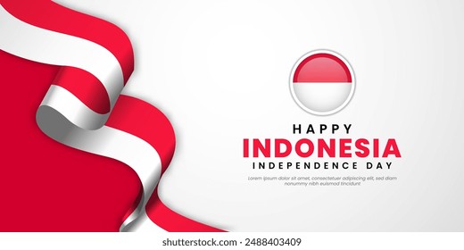 Indonesia Independence Day 17 August with waving flags copy space background