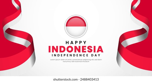 Indonesia Independence Day 17 August with waving flags copy space background