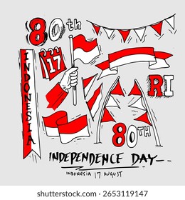 Indonésia Dia da Independência, 17 de agosto, doodle vetor