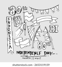 Indonésia Dia da Independência, 17 de agosto, doodle vetor