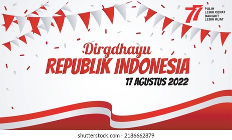 Indonesia Independence Day backdrop design with copy space (English translation: Happy Indonesia Independence Day, August 17, 2022). Perfect for background, backdrop, poster, etc. Vector eps format. 