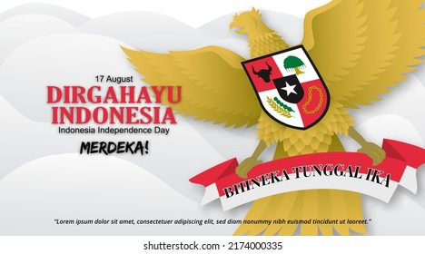 Indonesia independence day background with the flying Garuda Pancasila in the sky