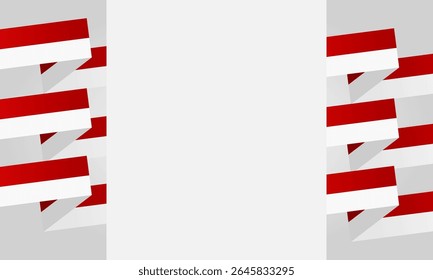 Indonesia independence day background with layered red and white ribbons behind box