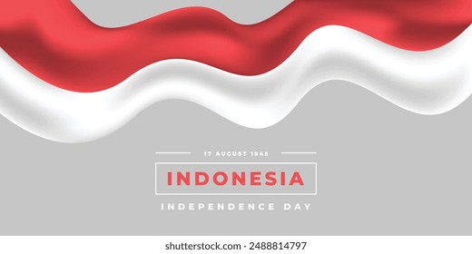 Indonesia independence day background. Red and white Indonesian flag. 17 August national holiday celebration poster. For event banner, or social media template.