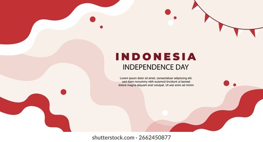Fondo del Día de la Independencia de Indonesia con bandera de onda roja y blanca - Diseño de Vector.

