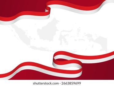 Fondos del día de la independencia de Indonesia. Ilustración vectorial Día de la Independencia de Indonesia Anuncio Plantilla con banderas y mapas de la cinta de Indonesia