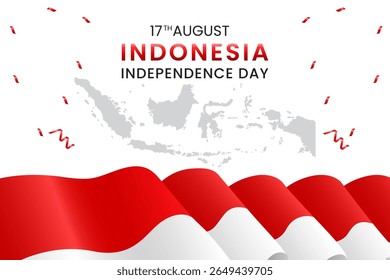 Indonesia Independence Day Banner with Flag Waves and Map Background