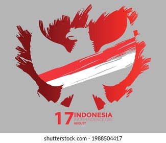 Indonesia Independence Day Brush Color Flag Garuda Vector