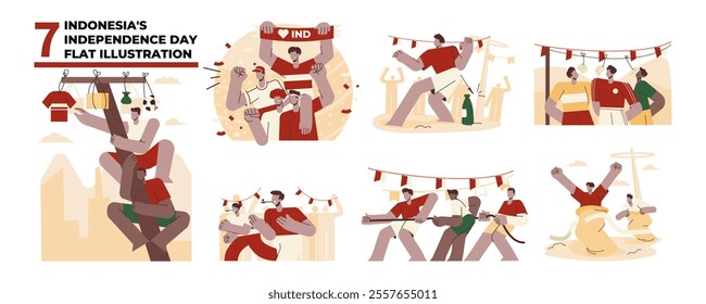 Indonesia Independence Day Bundle Flat Illustration Style Design