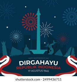 indonesia independence day celebration template social media landmark building illustration