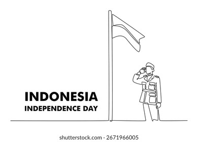 Concepto del Día de la Independencia de Indonesia. Diseño de dibujo de línea única. Ilustración gráfica de Vector