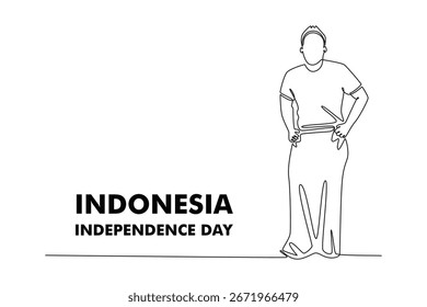 Concepto del Día de la Independencia de Indonesia. Diseño de dibujo de línea única. Ilustración gráfica de Vector