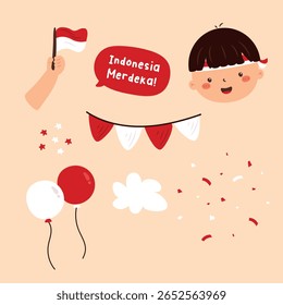 Indonesia Independence Day Cute Vector Illustration Set