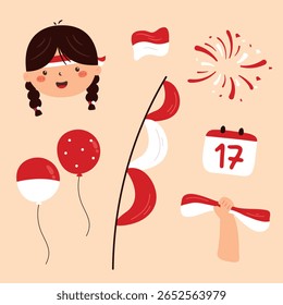 Indonesia Independence Day Cute Vector Illustration Set