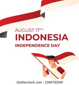 Indonesia Independence Day Dirgahayu 17 August With People Flag Red and White Vector Illustration